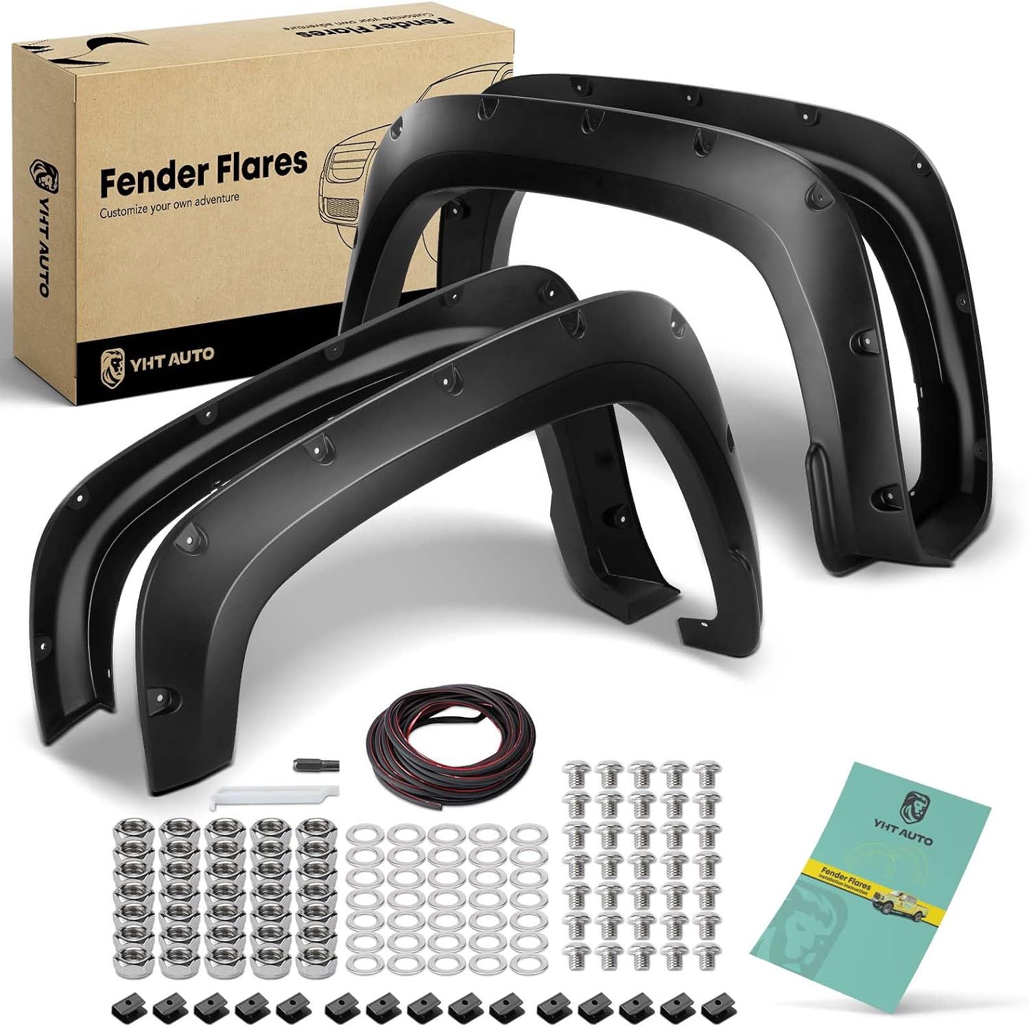 YHTAUTO Pocket Bolt‑Riveted Style Paintable Fender Flare Kit for Chevrolet Silverado 2500 HD/3500 HD (2020–2023) Set of 4