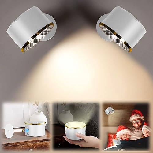 Miniatura 1 de Yahenda Apliques de pared LED inalámbricas recargables con batería, lámpara de pared magnética con control remoto, rotación de 360 grados, luces de