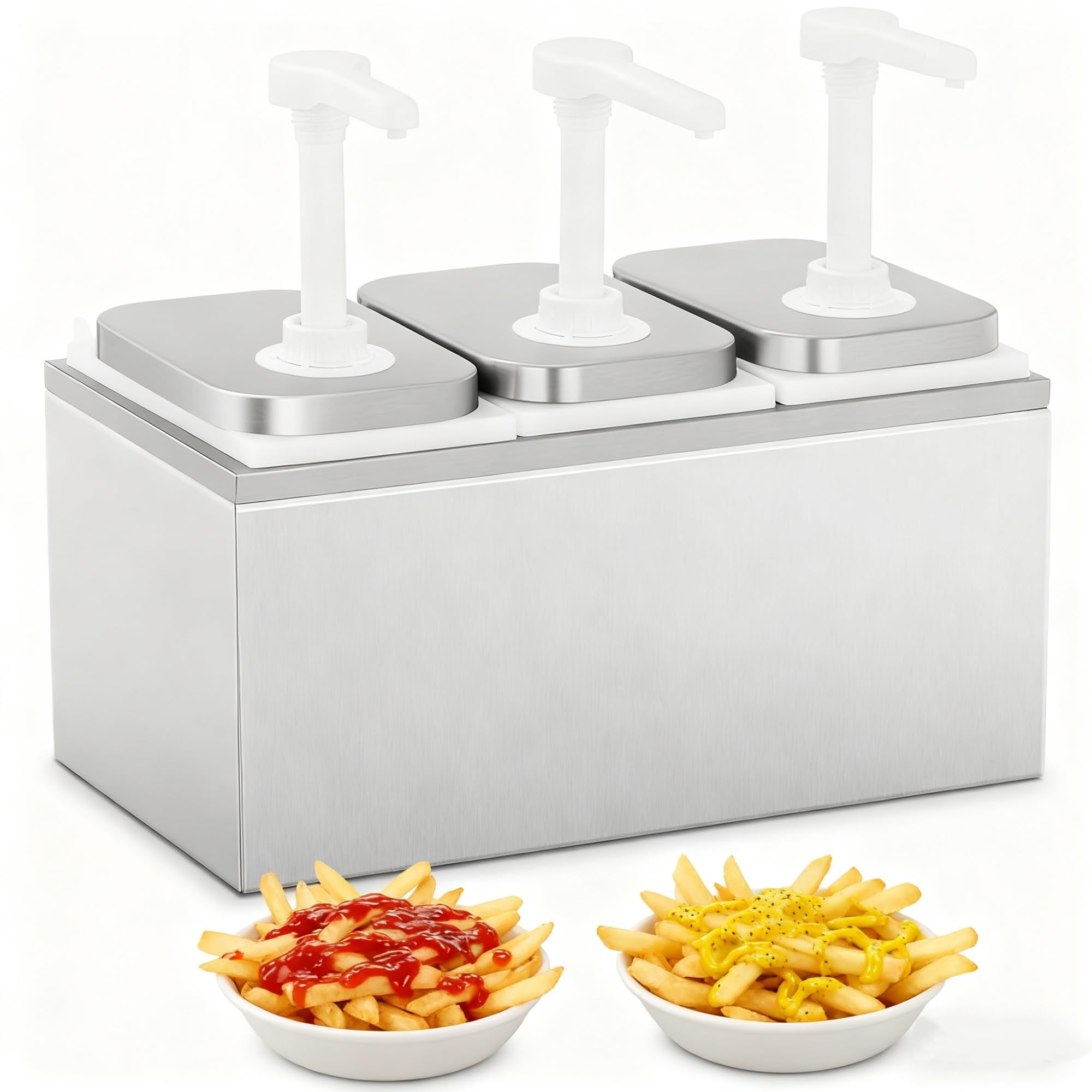 Soßenspenderpumpe, Ketchupflaschen für Quetschen, 2-Liter-Soßenspender aus Edelstahl, Soßenpumpe für Quetschen für Salate, Marmeladensoßen(Three nozzles)