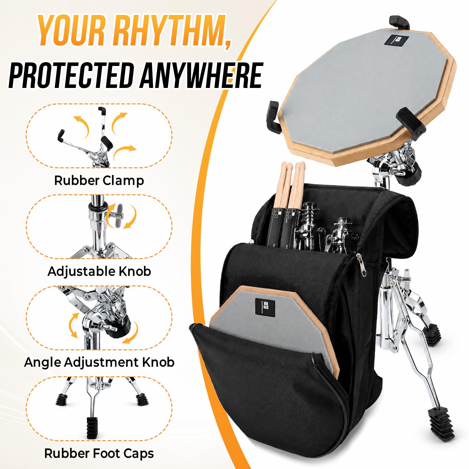 K KASONIC 12" 2-Seitiges Leises Drum-Übungspad mit Verstellbarem Ständer