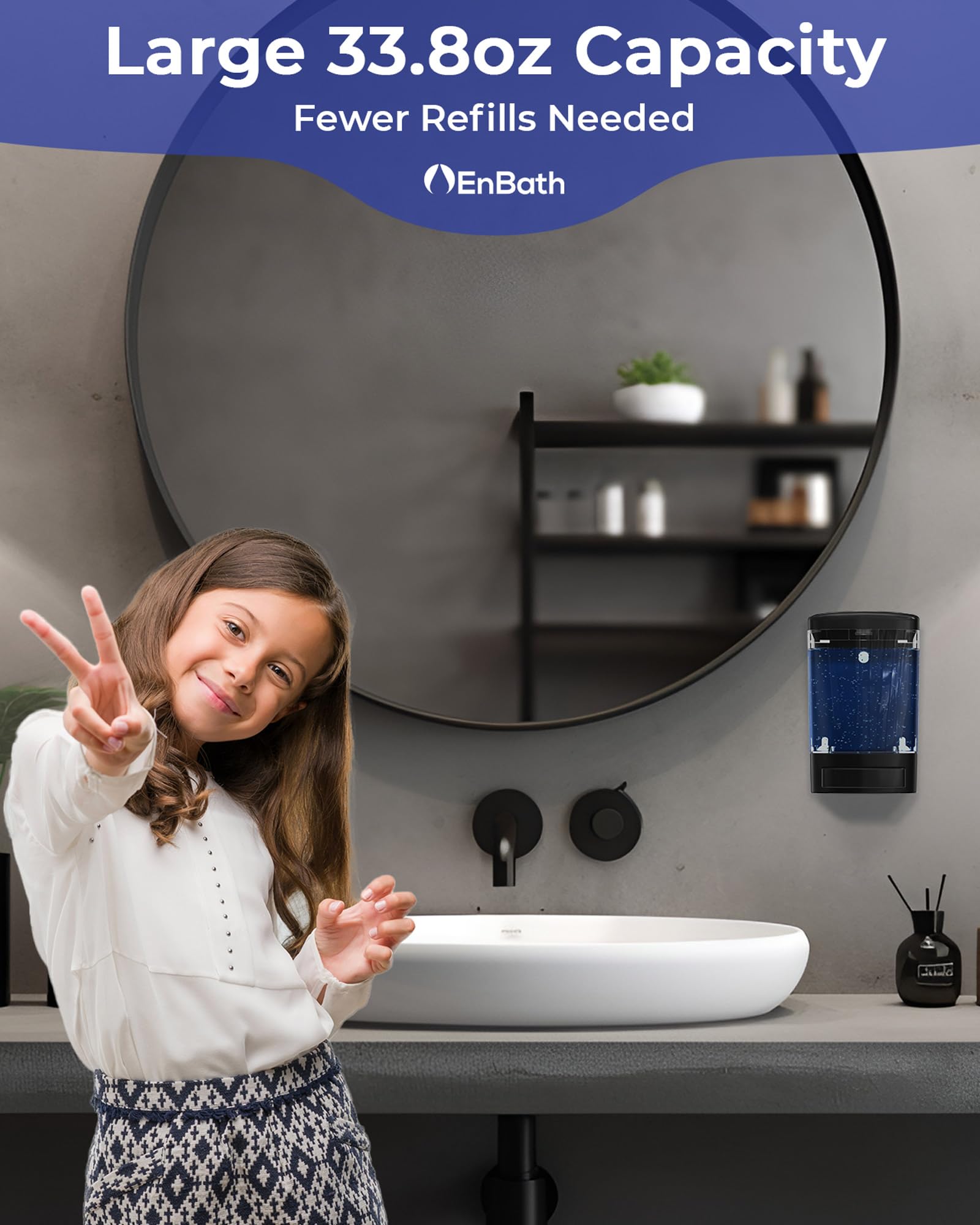 Seifenspender zur Wandmontage für Badezimmer (2 Stück, schwarz), kommerzieller Handseifenspender, 1000 ml, manueller Seifenspender/Sanitizer Spender (Flüssigkeit/Gel)