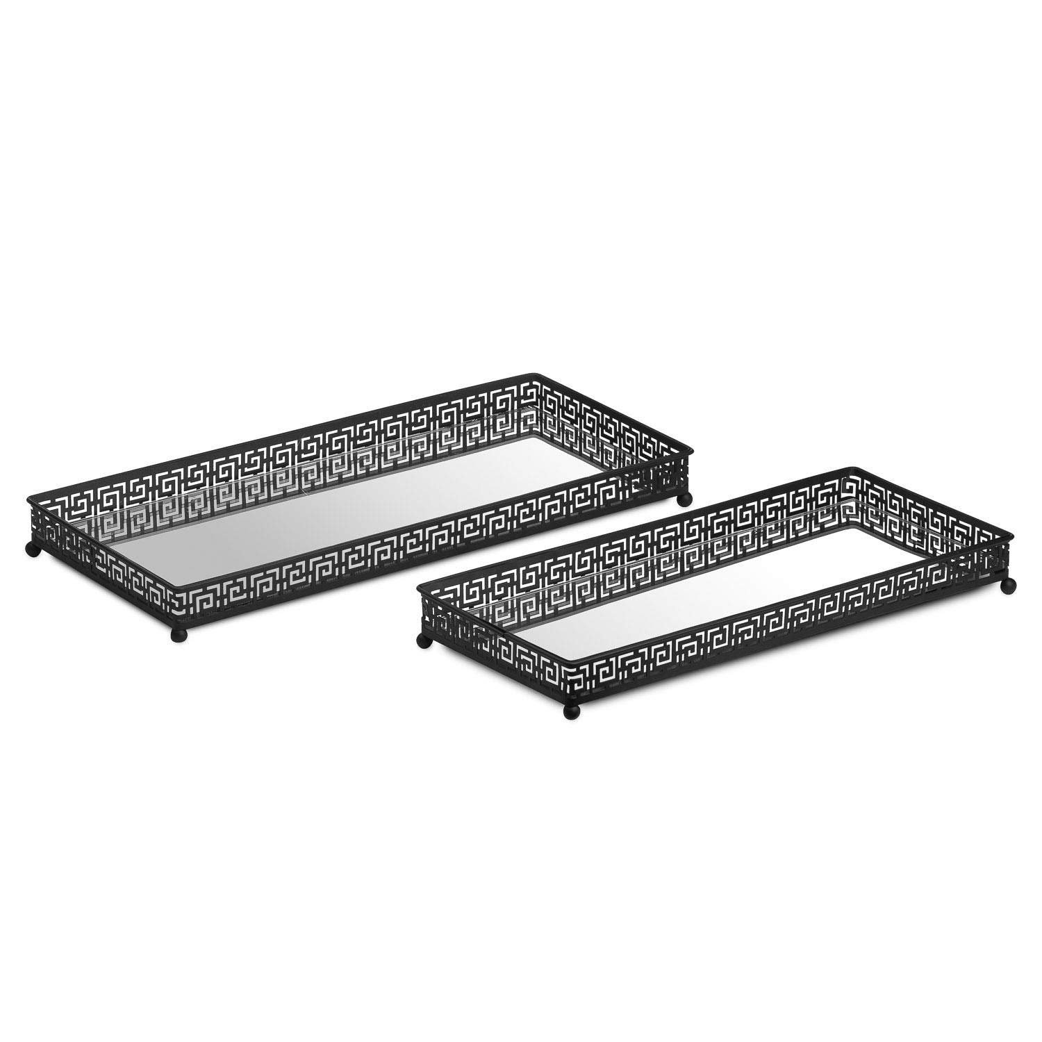 Hill Interiors Mixed Hill 1975 Set Of Two Rectangular Aztec Black Mirrored Trays