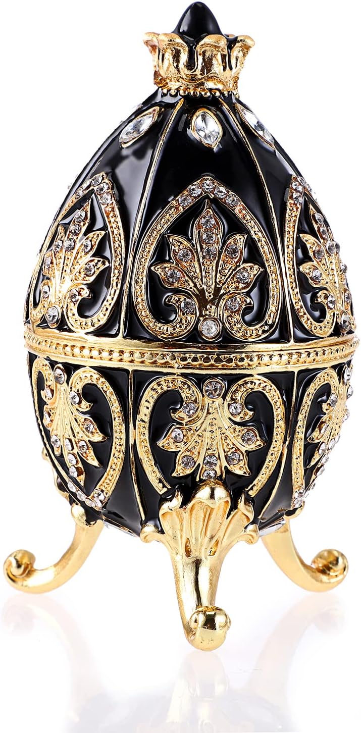 ELLDOO Faberge Egg Style Trinket Box, Enameled Jewelry Box Unique Decorative Metal Box Classic Ornaments Gift for Home Decor, Black