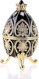 SUMTree Joyero de huevo esmaltado con bisagra con diamantes de imitación brillantes, regalo único, adorno para casa, cómoda, fiesta de cumpleaños, color negro