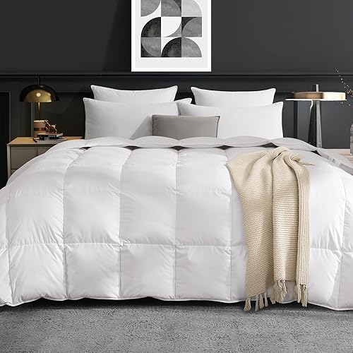 Dreamhood Edredón de fibra de plumón tamaño Queen de 90 x 90 pulgadas, relleno de fibra de plumón y plumón, ultra suave, color blanco, para todas