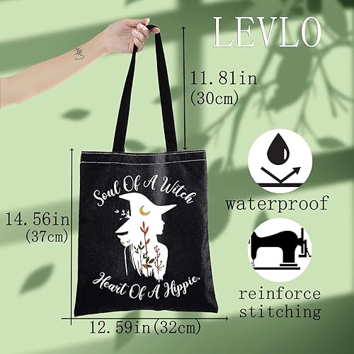 Miniatura 2 de LEVLO Bolsa de lona de bruja Regalo de bruja Alma de una bruja Corazón de una bruja Bolsa de hombro Hippie Mercancía mágica de bruja