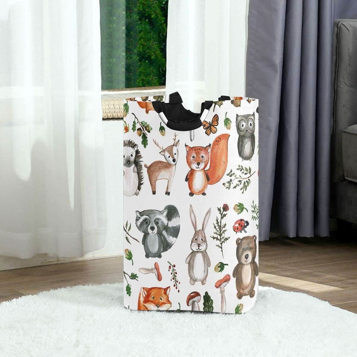 senya Large Laundry Basket Shopping Foldable Clothes Bag Collapsible Fabric Laundry Hamper Folding Washing Bin (Woodland Animal)