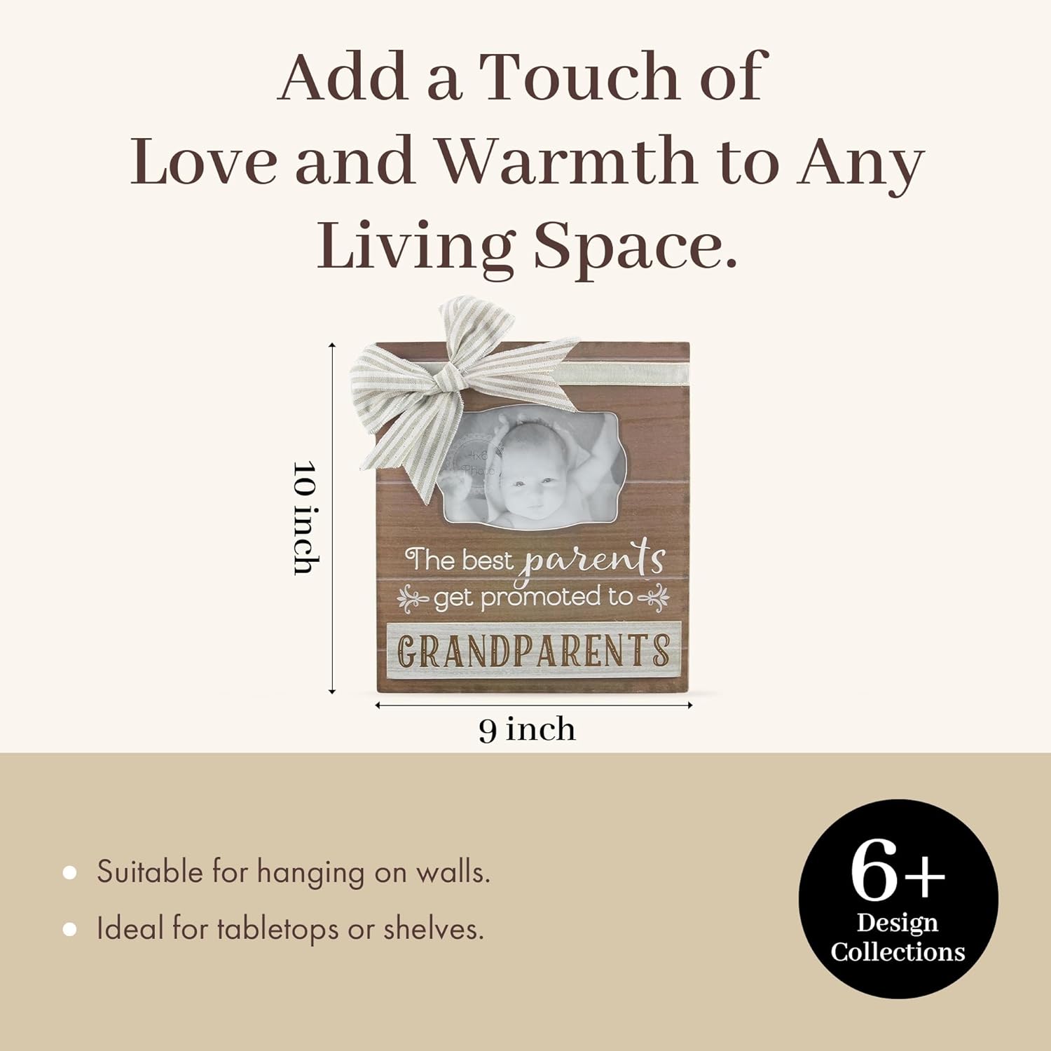 Young's Inc Wood Grandparents Picture Frame, Grandkids Photo Frame Gift for Grandparents, vintage wall decor for Living Room, 9" W x 10" H - Fits 4" x 6" Photo