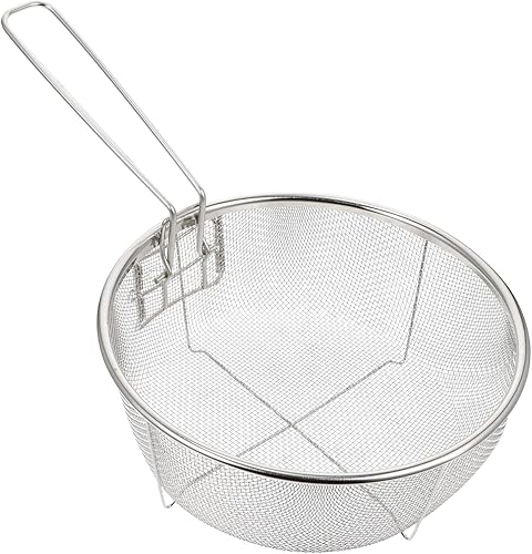 YARNOW Cesta de acero inoxidable para freír profunda redonda de malla de alambre con chip francés Frying Cesta de servir Vajilla de presentación de