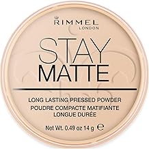 Rimmel London Stay Matte Compact Powder – Long-Lasting Matte Powder for Oily and Combination Skin – Peach Glow – 14 g