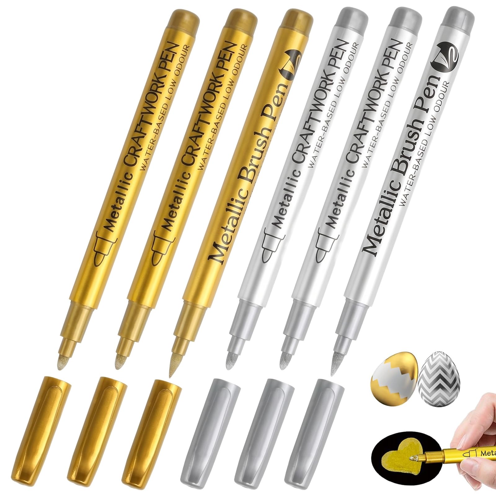 HIKPACKER 6 Pcs Metallic Marker Pens, Gold Silver Permanent Paint Pen