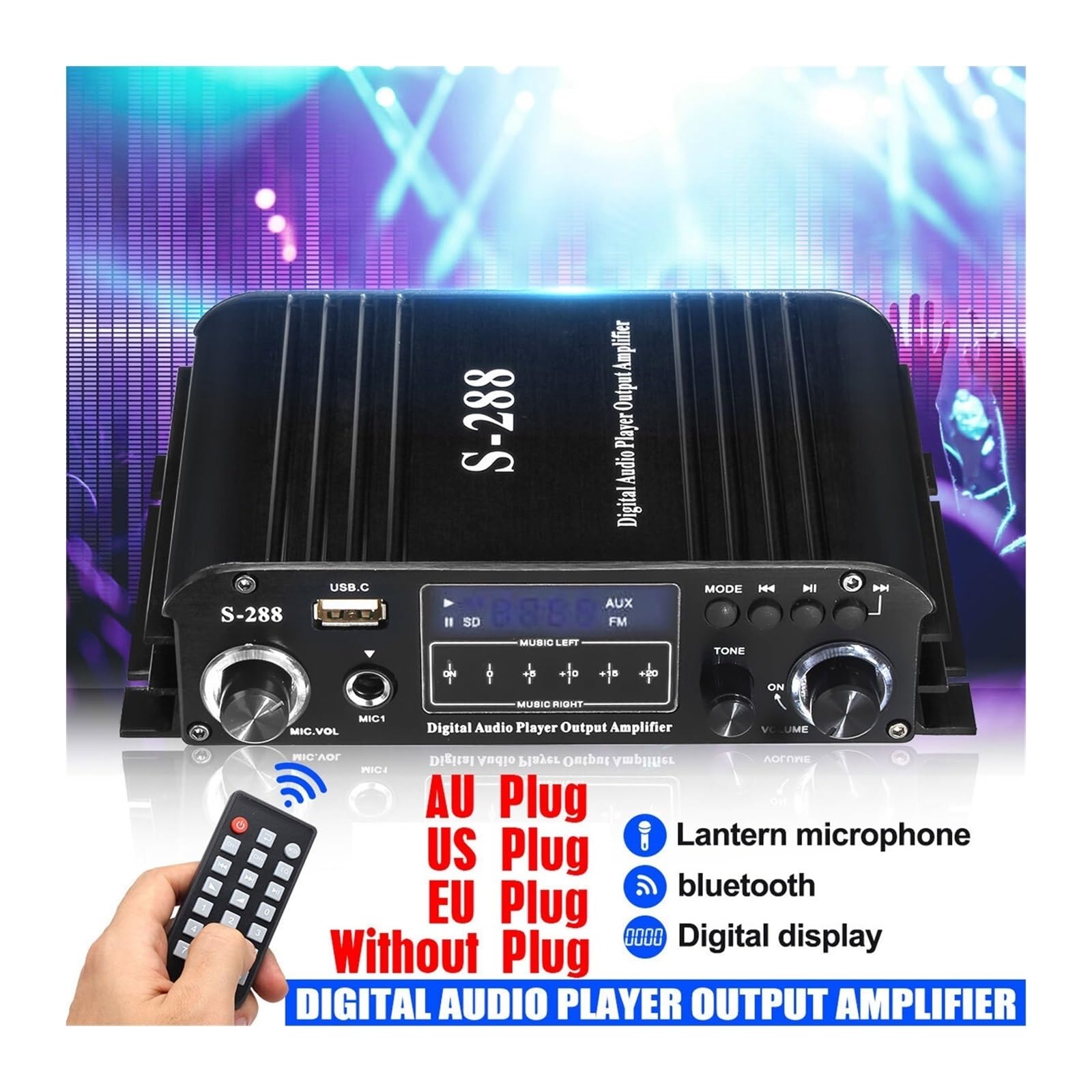 Wzmacniacz audio, Czterodrożny wzmacniacz samochodowy z funkcją mikrofonu latarniowego, 4-kanałowy, mocny subwoofer, samochodowe stereo do domowego majsterkowania