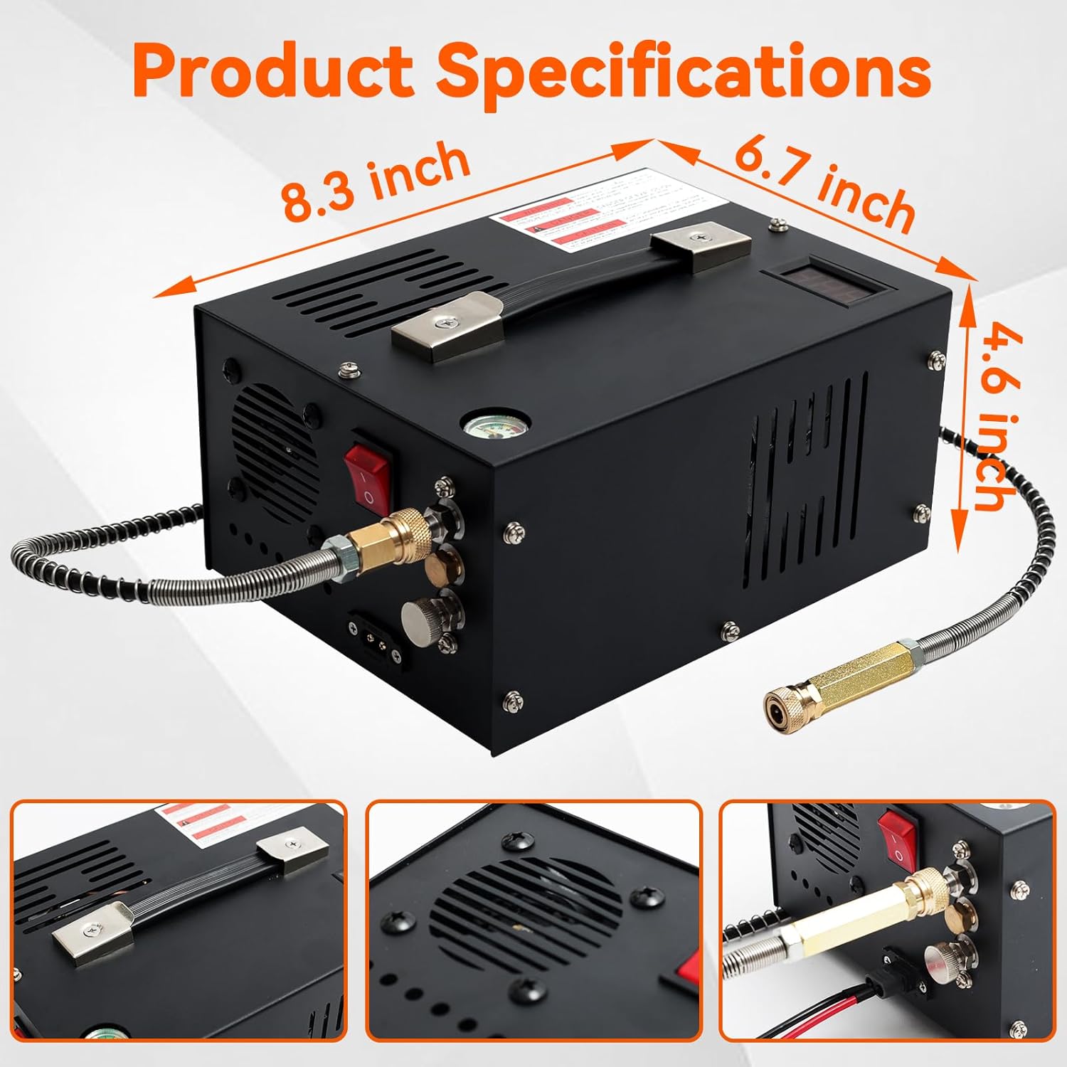 PCP Air Compressor,Max 4500PSI/300Bar, Portable High-Pressure Air Pump with Fan Cooling, 12V DC/120V AC Dual Power, for PCP Air Rifle, Paintball Tanks and Scuba Diving - Image 4