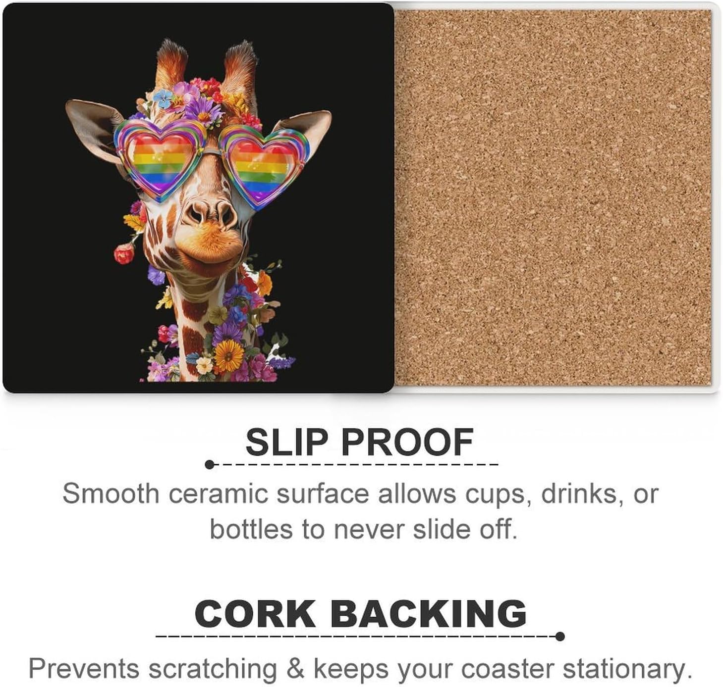 Giraffe Print Coaster for Drinks Square Ceramic Table Coasters Stone Mat Crafts 6PCS Home Kitchen Decor