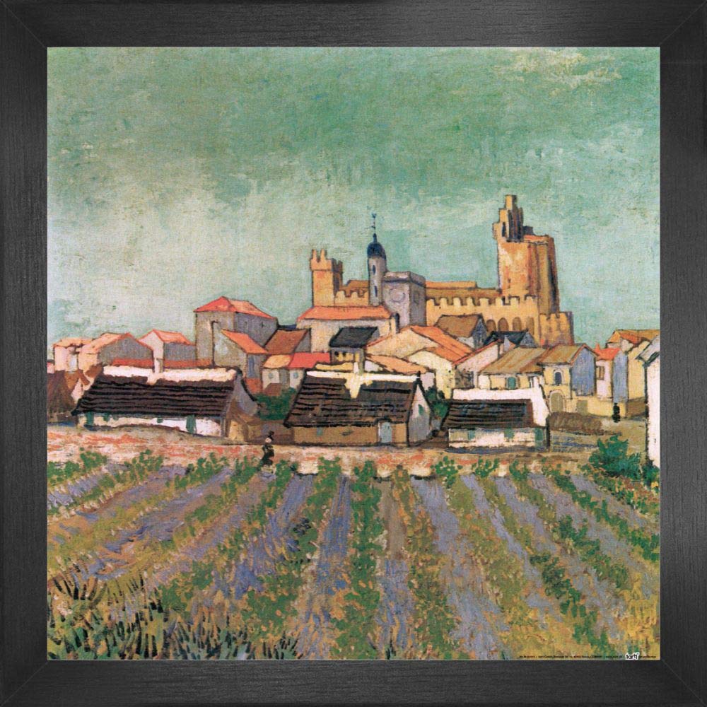 Affiche Van Gogh encadrée 40x40 cm Vue des Saintes-Maries pour salon