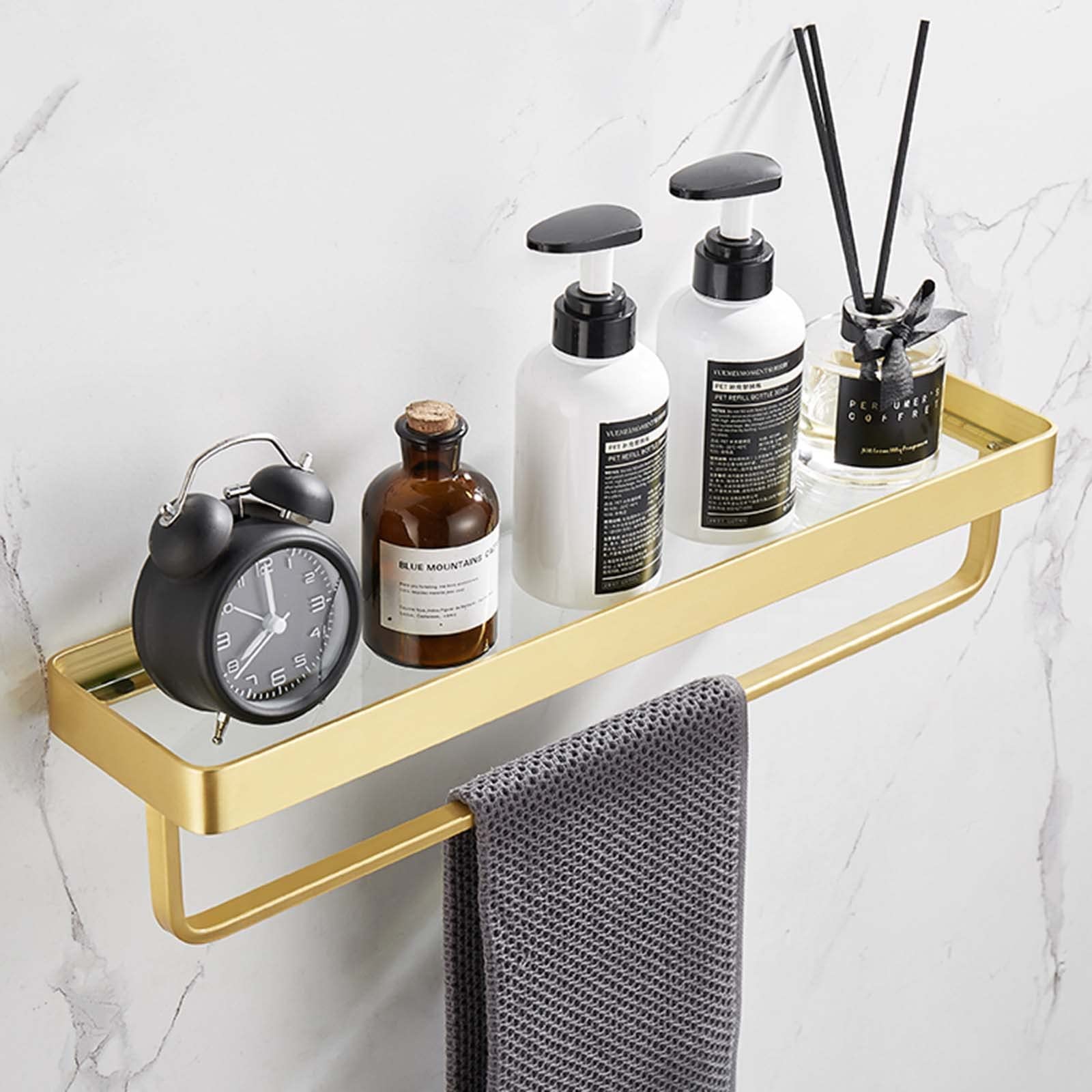 Estante de baño de cristal, estantes de ducha sin taladrar para organizar artículos de tocador y decoración, instalar solución de almacenamiento montada en la pared
