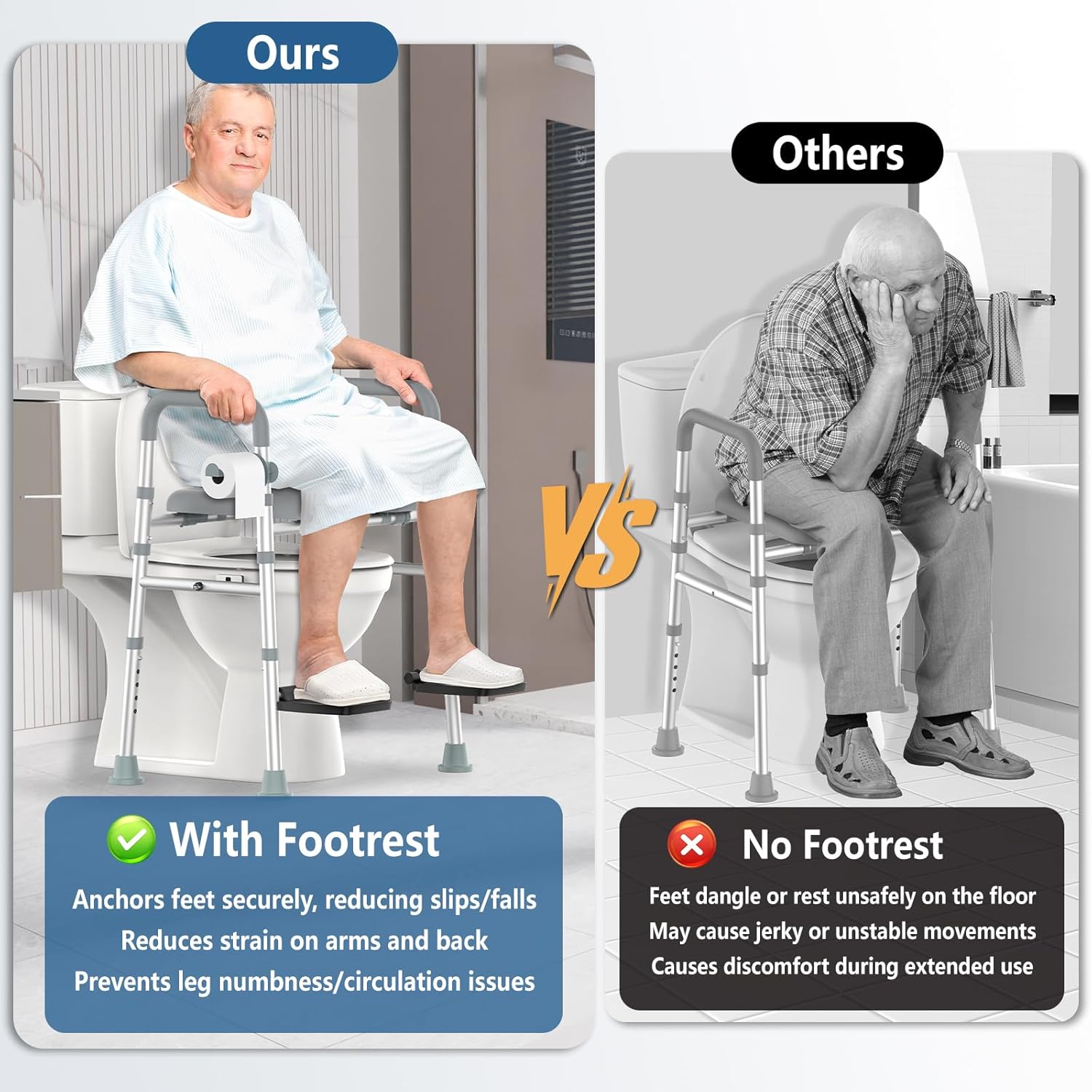 FSA&HSA Eligible Toilet Seat Risers with Footrests, Adjustable Height/Width Raised Toilet Seat with Handles, Fit Any Toilet Riser Heavy Duty Up to 500lbs, for Elderly, Handicap, Elevated, Pregnant