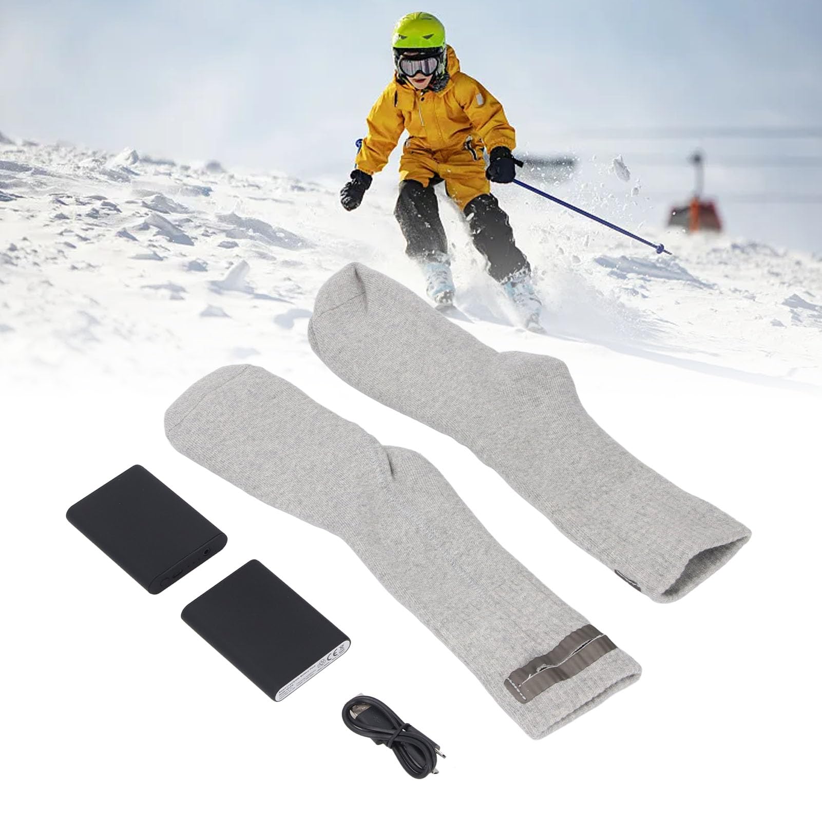 Calcetines Calefactables Recargables, Material El¨¢ y Agradable para la Piel Bancos de Energ¨ªa de Carga Doble Calcetines Calefactores El¨¦ctricos para Esquiar, Patinar, Cazar