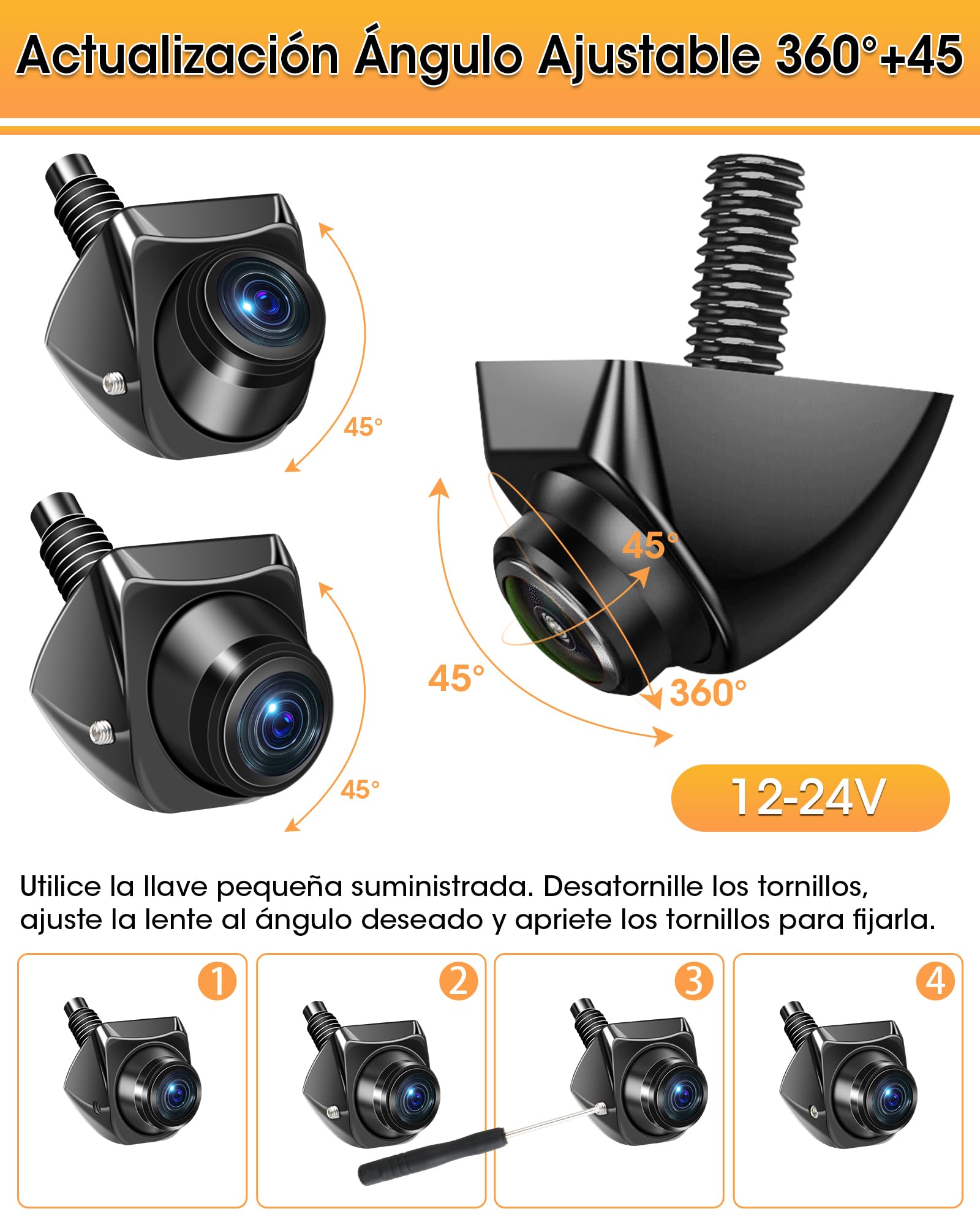 【4 Modos de Señal】 Cámara Marcha Atras Coche 360°+45° Giratorio Soporta Modelos AHD 1080P/720P/NTSC/PAL Cámara Trasera para Coche Camión Super Visión Nocturna 170° Gran Angular