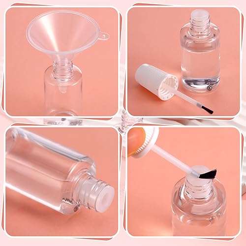 Miniatura 5 de Irenare 20 botellas vacías recargables de esmalte de uñas de 0.7 onzas líquidas, envase de plástico para esmalte de uñas, botella vacía con mezcla