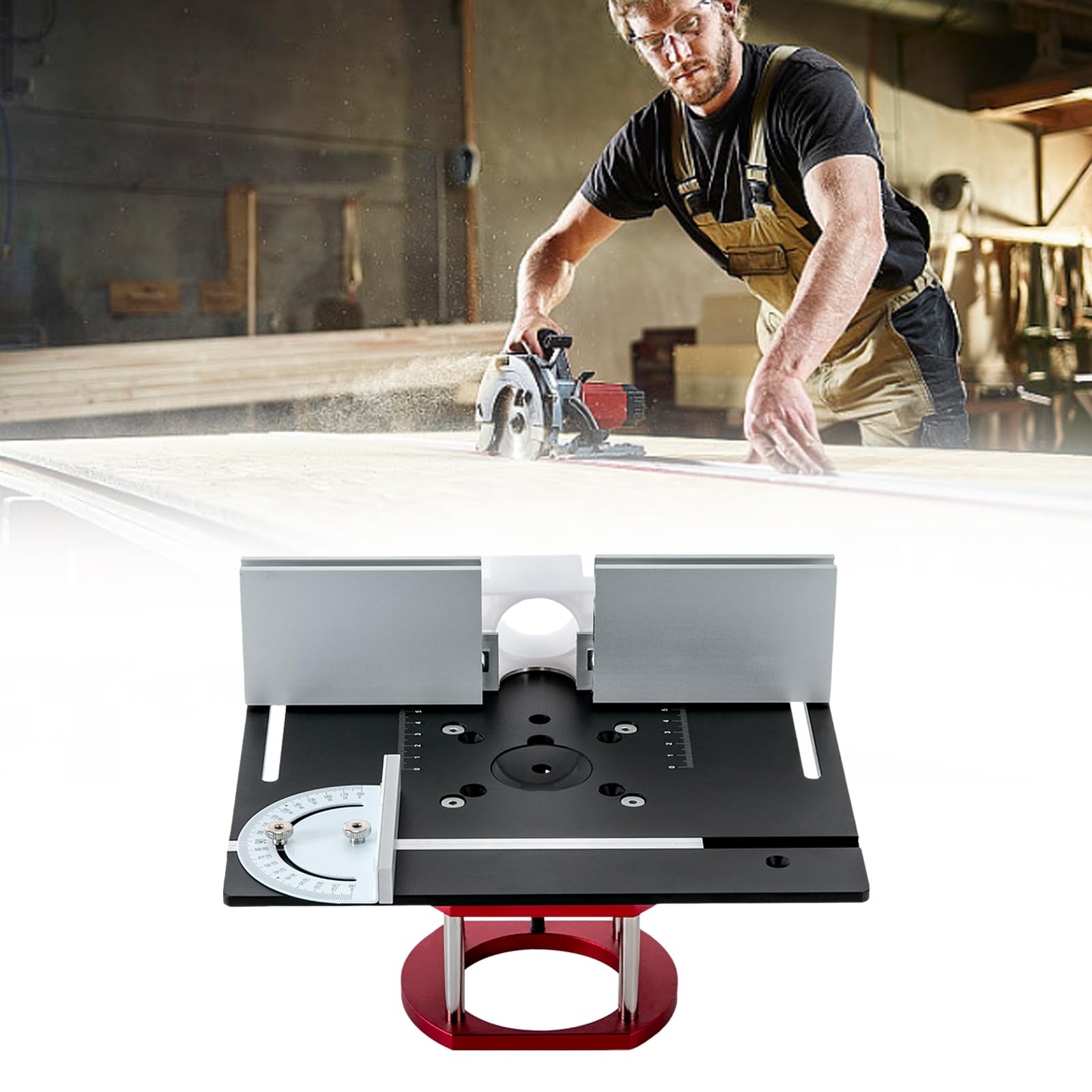 Stół do frezowania, zestaw wkładanych płyt 115 x 62 x 100 mm, Router Lift, 51 mm Hub-Hub-Hub-Hub, zestaw akcesoriów do frezarki górnowrzecionowej, zawiera kątomierz i płytkę zwrotną Router Table (czar