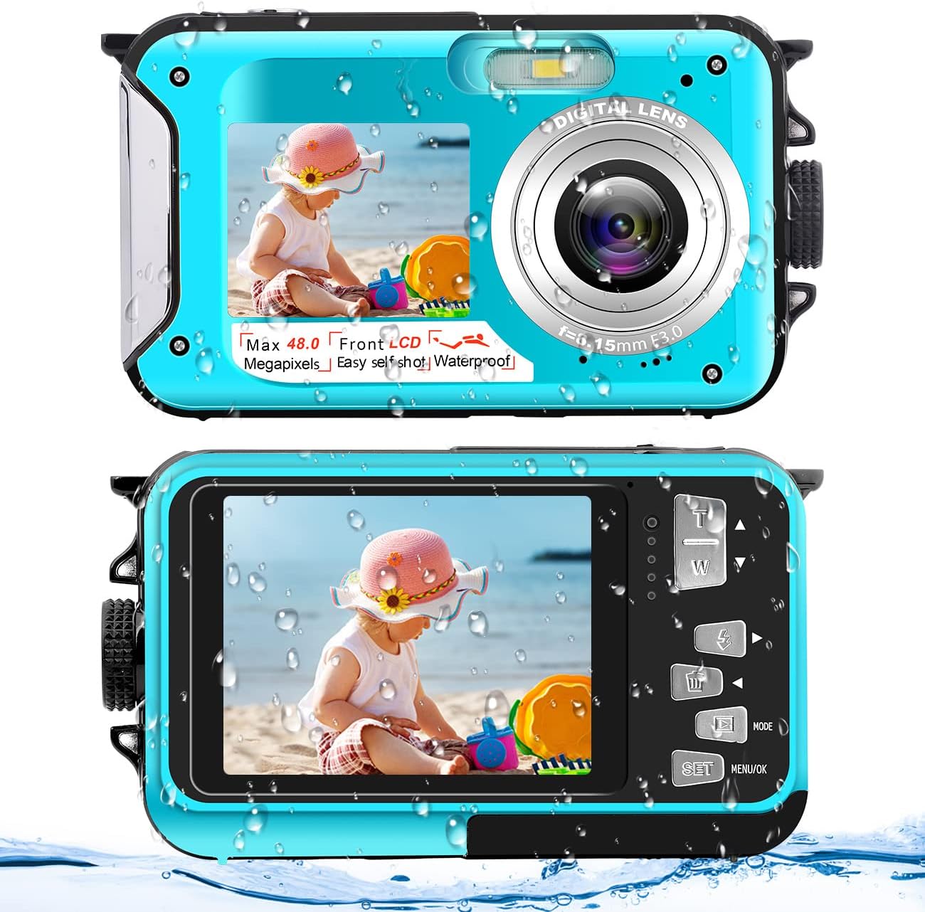 Underwater Camera FHD 2.7K 48 MP Waterproof Digital Camera Selfie Dual Screen Full-Color LCD Displays Waterproof Digital Camera for Snorkeling (806BC)