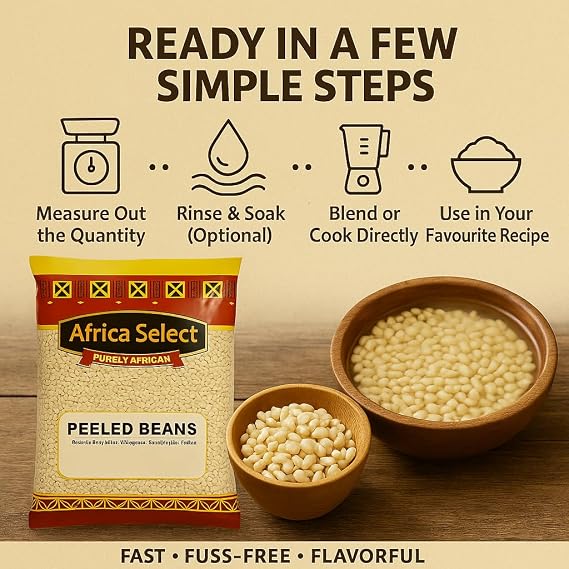 Africa Select Peeled Beans 1.5kg | Premium Nigerian Peeled Brown Beans for Akara, Moi Moi & Stews