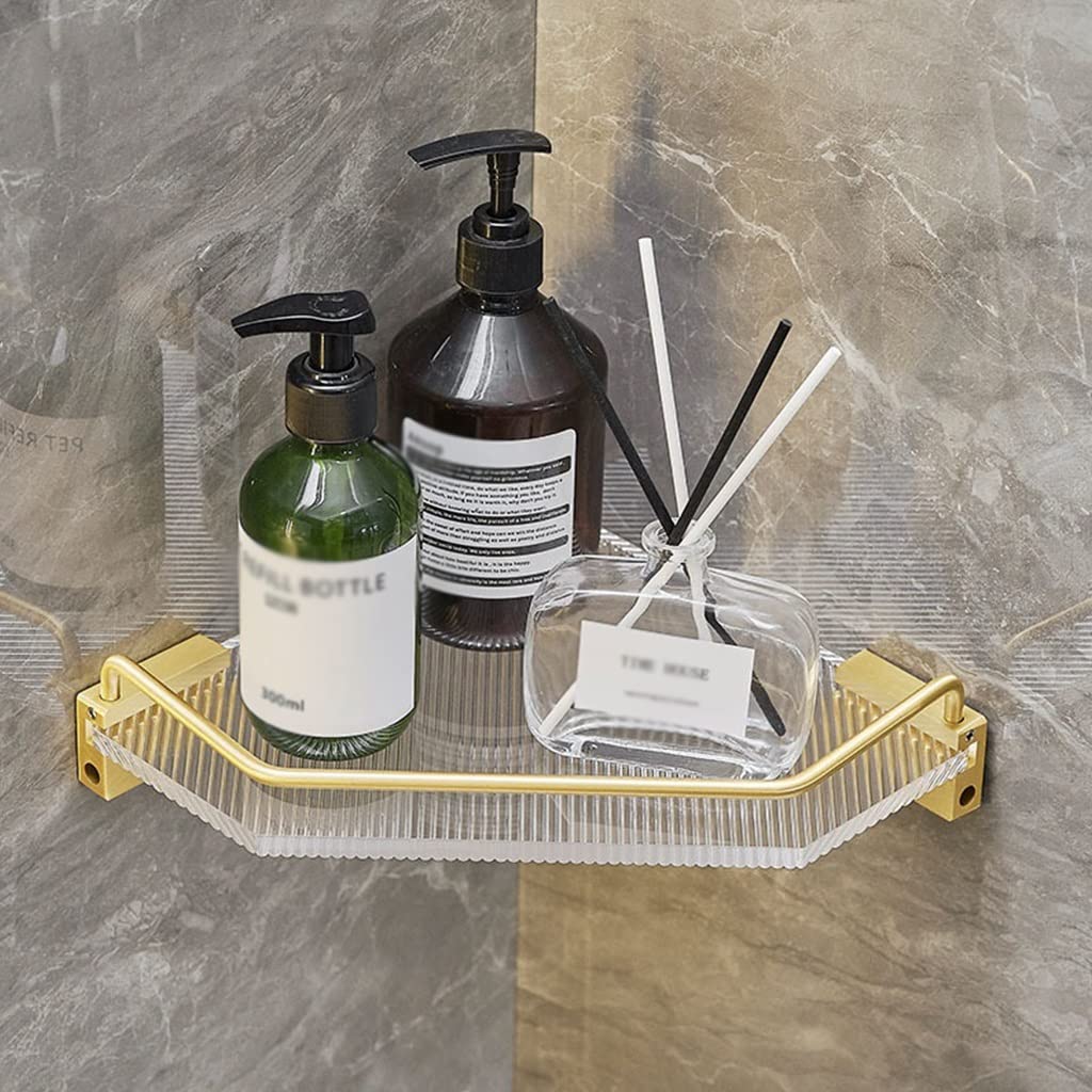 XYIANG Corner Shower Caddy Bathroom Shelfs Acrylic Brushed Gold Wall-Mounted Towel Shelf Cosmetics Shampoo Storage Rack Organizer Toilet