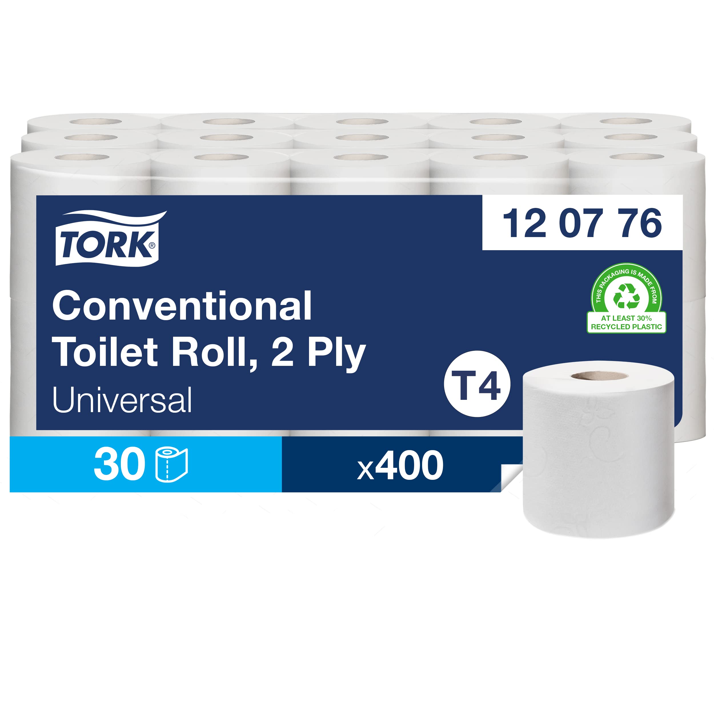 Tork 120776 Papier toilette universel / Compatible avec le système T4 / 2 plis / lot de 30 (30 x 400 feuilles) | 2 plis, Compatible avec le système T4
