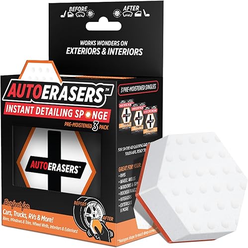 AutoERASERS™ Instant Detailing Car Bikes Wash Sponge, Non-Scratch Car Cleaning Sponge, Dual-Sided Auto Cleaning Sponges Pre-Moistened and Portable