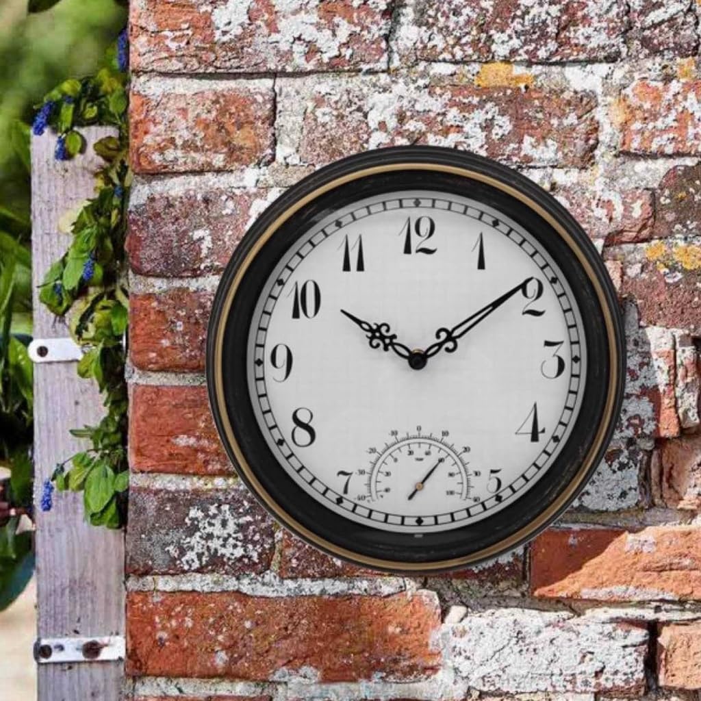 12inch Retro Waterproof Clock with Digital Display Ornament for Indoor Outdoor Garden Yard Decoration