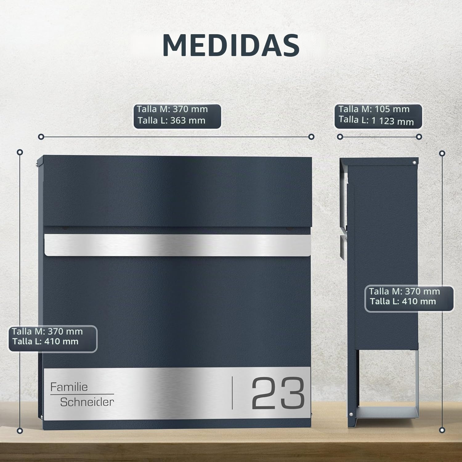 Buzón en antracita RAL 7016 con soporte para valla, buzón personalizado de acero inoxidable, grabado láser, placa para nombre, número de casa, buzón con candado, compartimento para