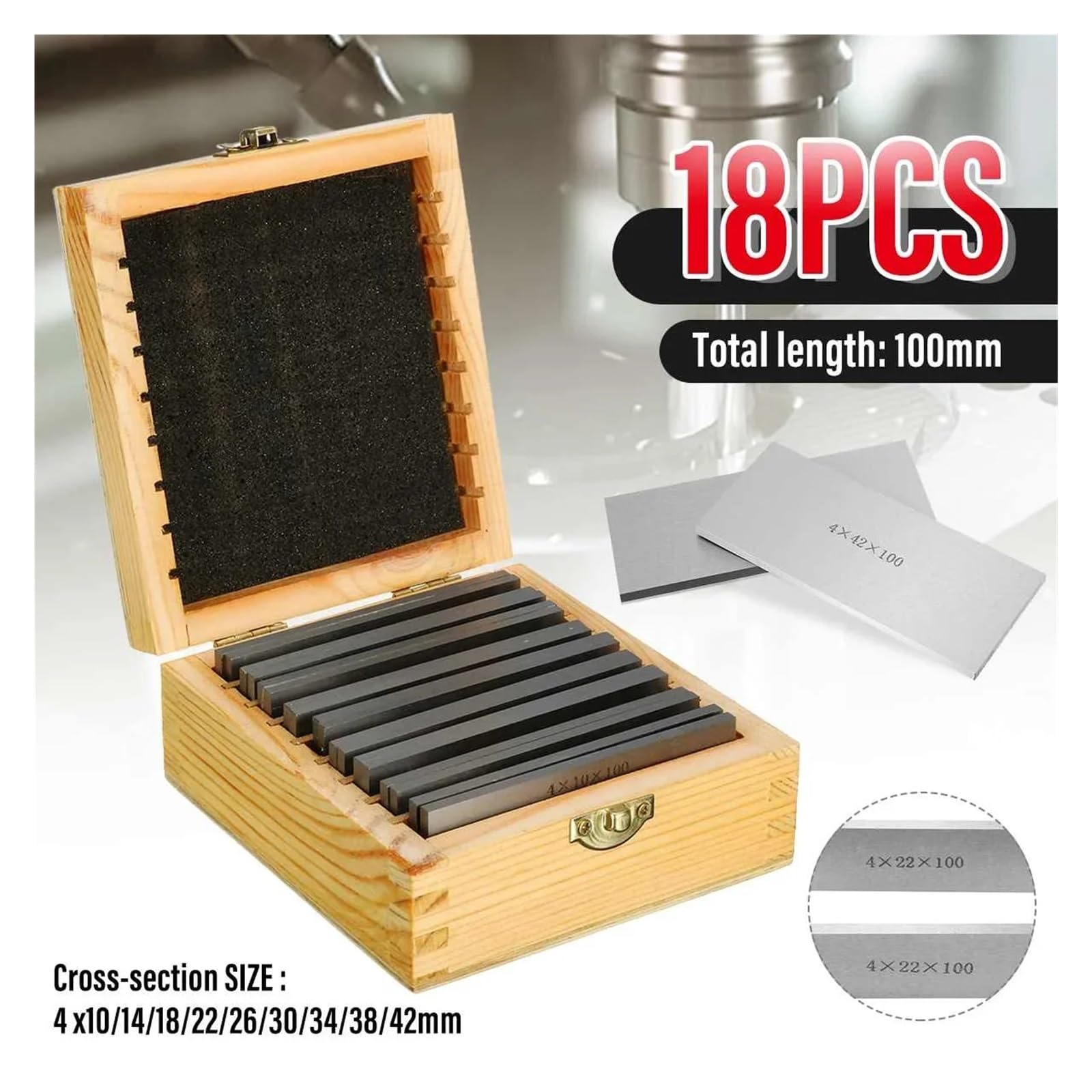 18 szt. 9 par stalowych bloków pomiarowych równoległych do frezarki imadłowej Zestaw precyzyjnych podkładek frezarskich CNC 100 mm X (10-42 mm) dla maszynistów i metalurgów