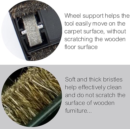 Miniatura 3 de Para alfombras y suelos duros, accesorio de cepillo al vacío con cerdas y ruedas de pelo de caballo para usar en cualquier superficie sin rayones,