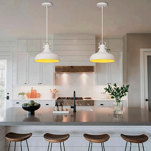 Miniatura 9 de Luces colgantes blancas de granja, iluminación colgante mate para isla de cocina, industrial de altura ajustable, vintage, cúpula colgante para