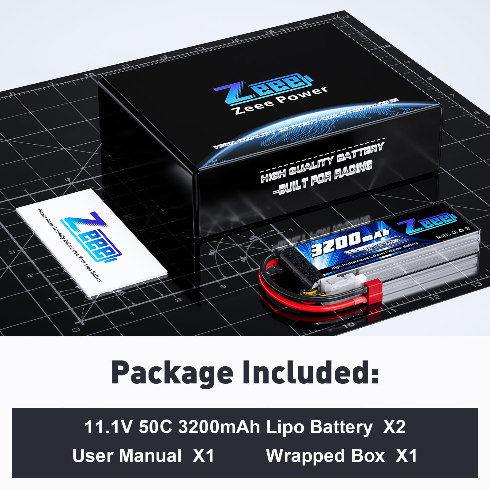 Zeee 3S Lipo Bateria 3200mAh 11,1V 50C 3S RC Bateria ze złączem T do FPV Racing Drony Rower Szosowy Quadcopters Samolot Helikopter RC Łódź RC Samochód (2 sztuki)