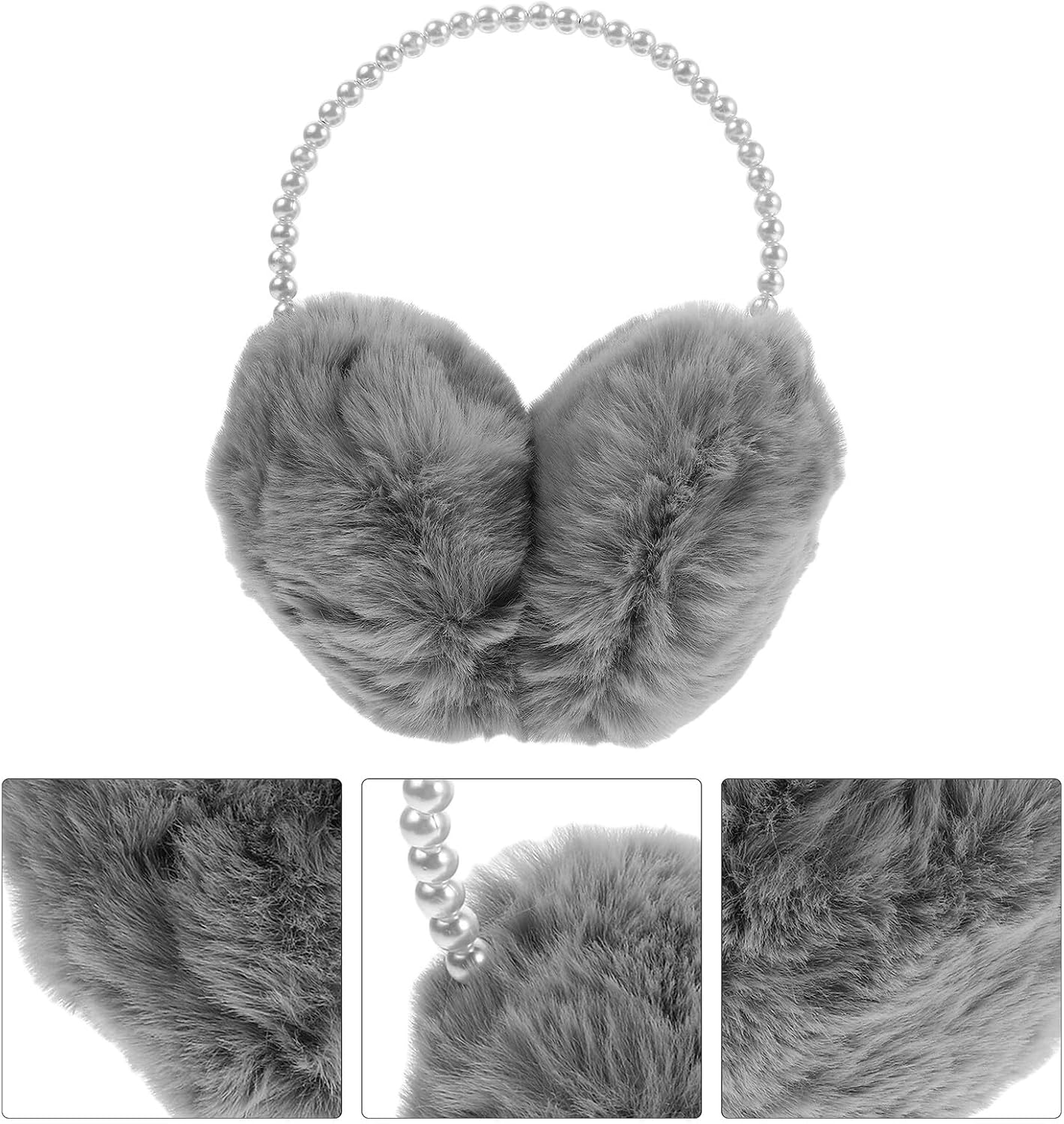 ARTIBETTER Plush Ear Warmers Headband for Women, Fluffy Winter Ear Muffs with Adjustable Fit, Soft Gray Faux Fur Earmuffs for Outdoor Cold Weather and Cycling