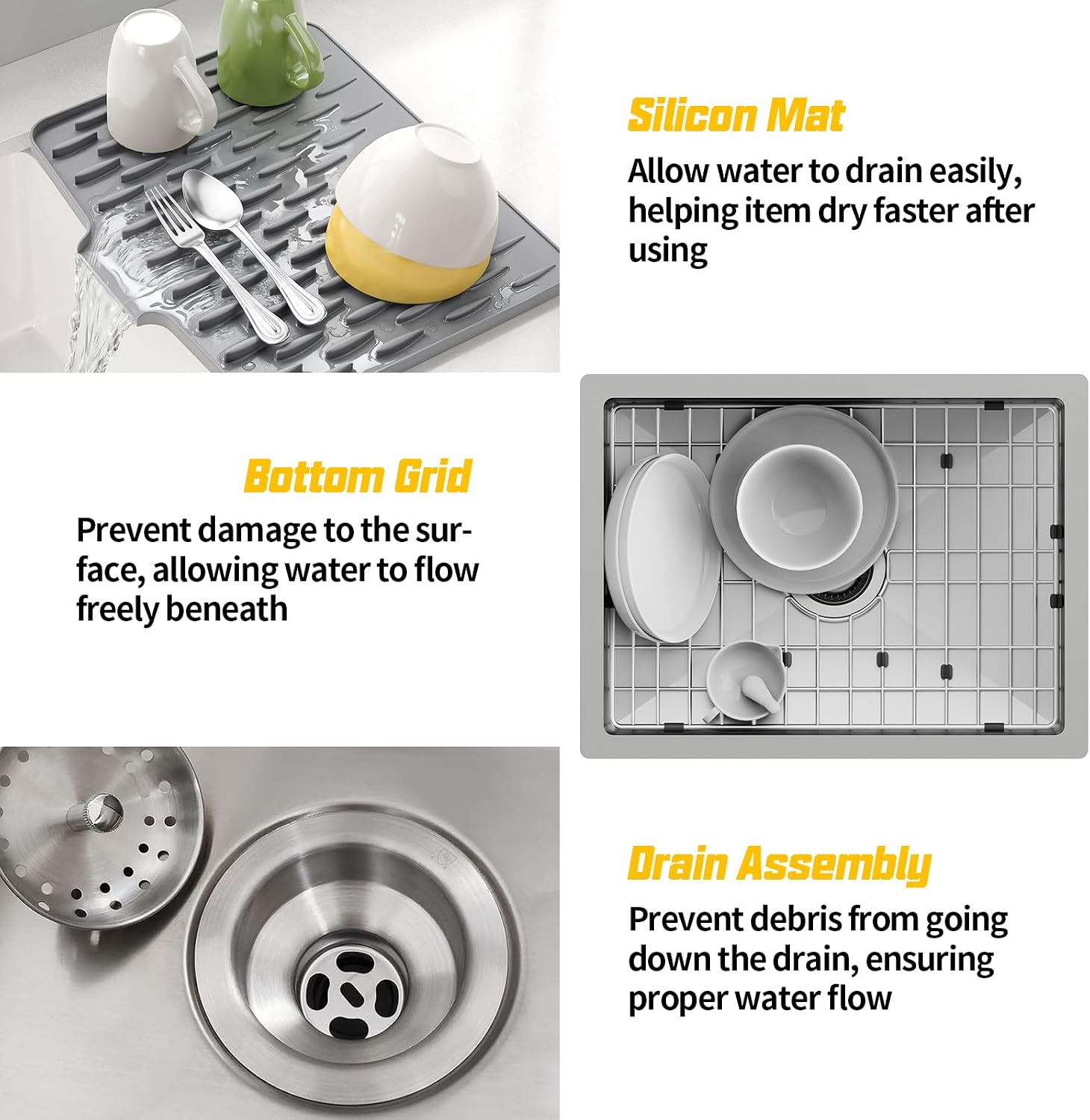 21x16In Stainless Steel Kitchen And Bar Sink - Small Undermount Single Bowl Drop In Staylish Kitchen&Bar Sink Ideal Choice For Small Space, Prep Area, RV With Bottom Grid,Soap Mat And Drain Assembly