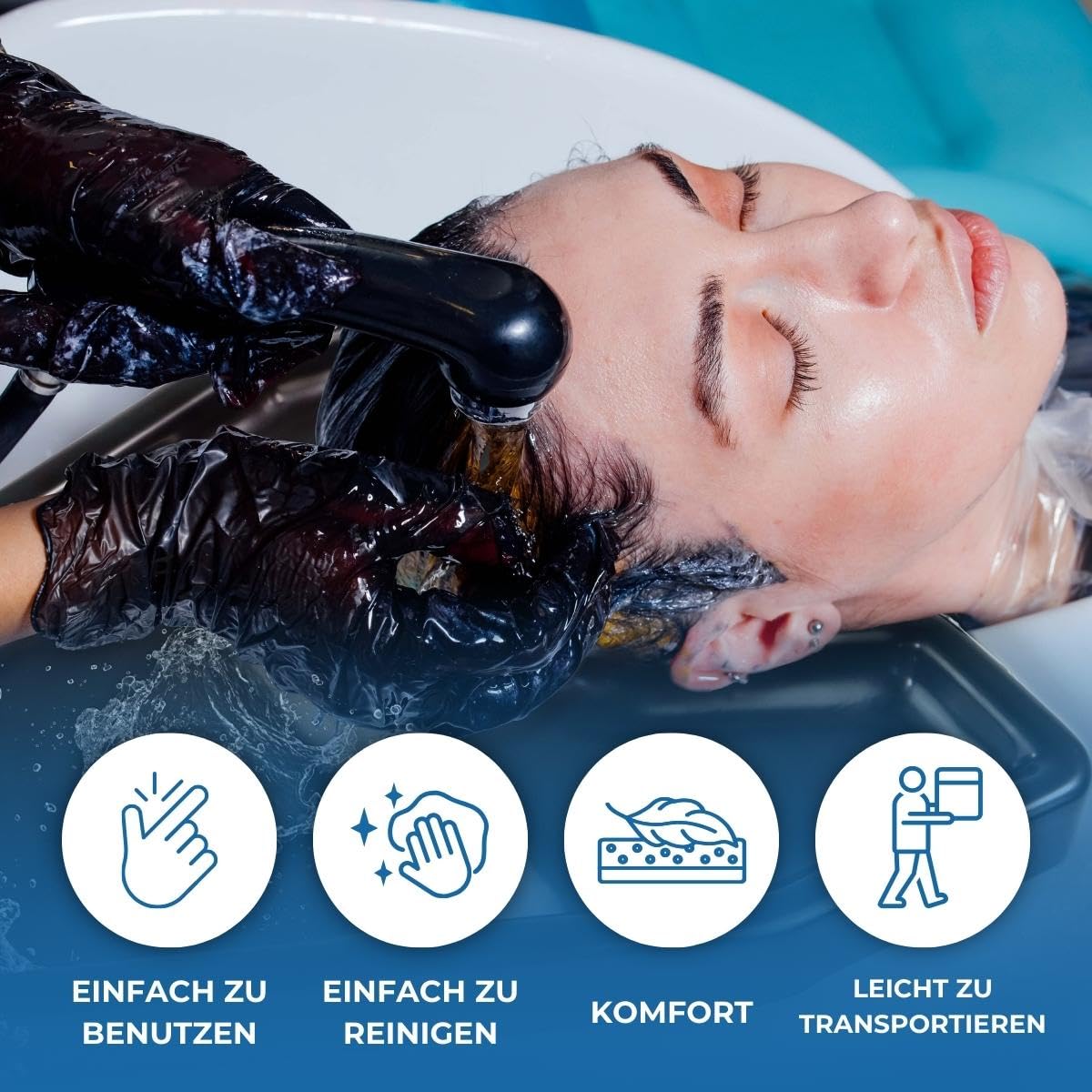 Mobiclinic®, Mobiles haarwaschbecken für Rollstuhl, Menschen mit eingeschränkter mobilität, Europäische Marke, Klettverschluss am Hals, Duschhilfe, Badehilfe, Waschhilfe, Plastik, Schwarz