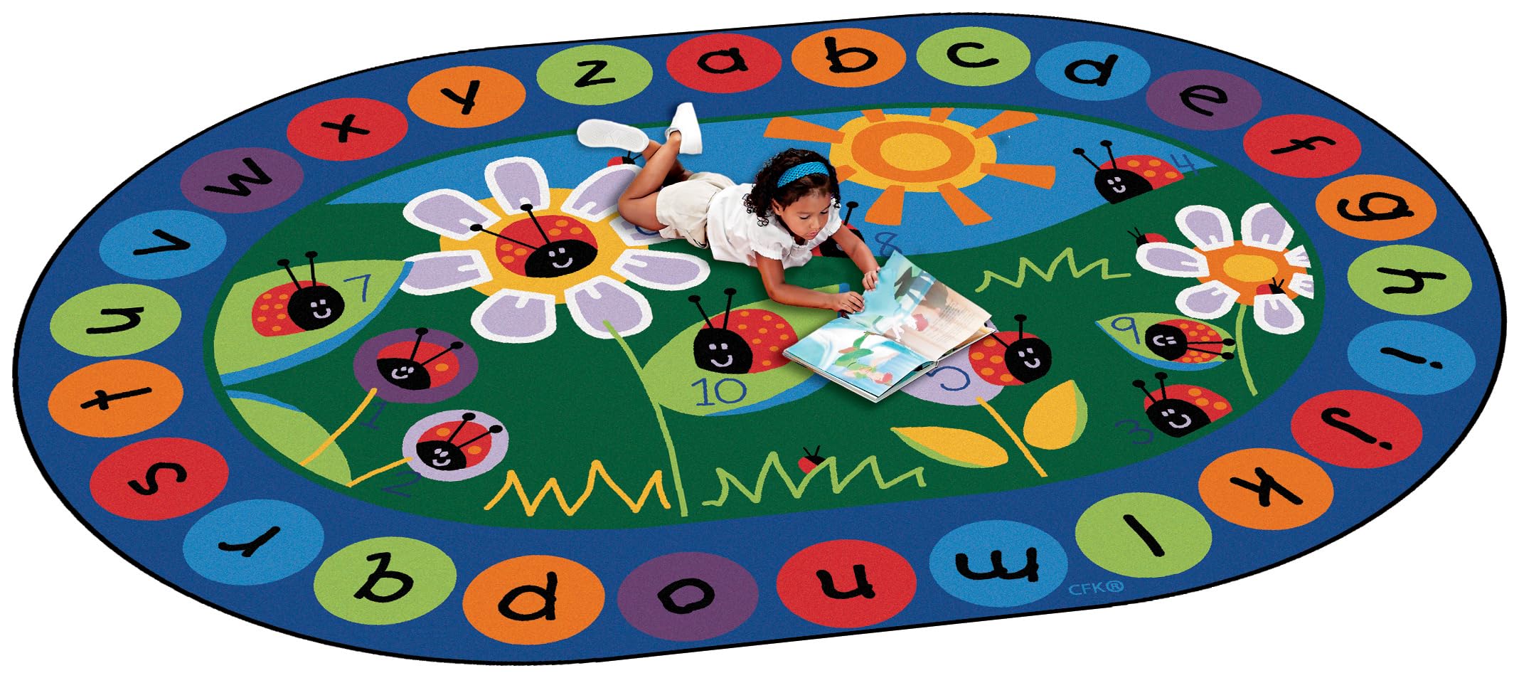 Carpets for Kids 2008 Ladybug Circletime Classroom Seating Rug 8ft 3in x 11ft 8in Oval Blue
