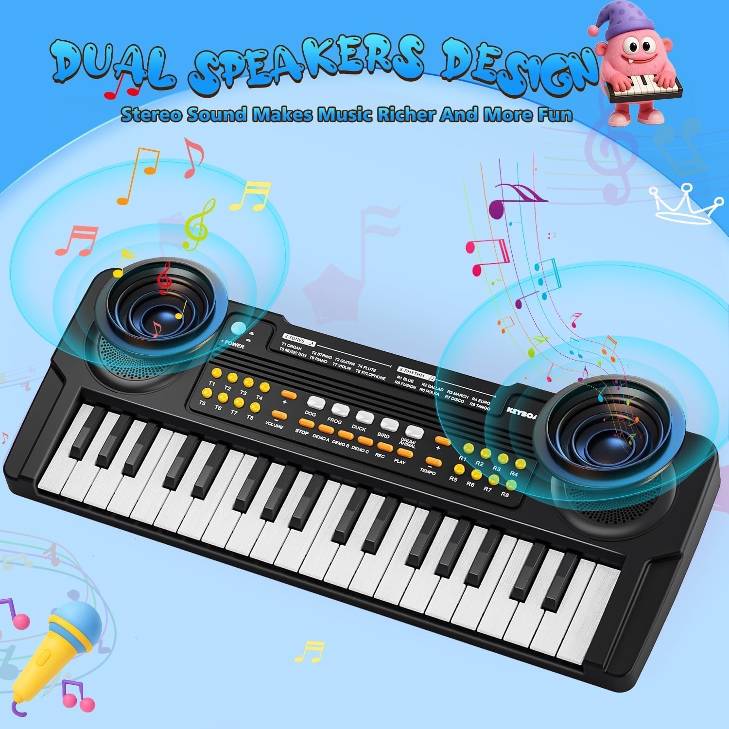 Piano Clavier Jouet pour Enfants Piano Électrique 37 Touches | avec Microphone, Jouets pour Filles Garçons de 3 4 5 6 7 Ans, Cadeaux d'Anniversaire et de Noël,Noir