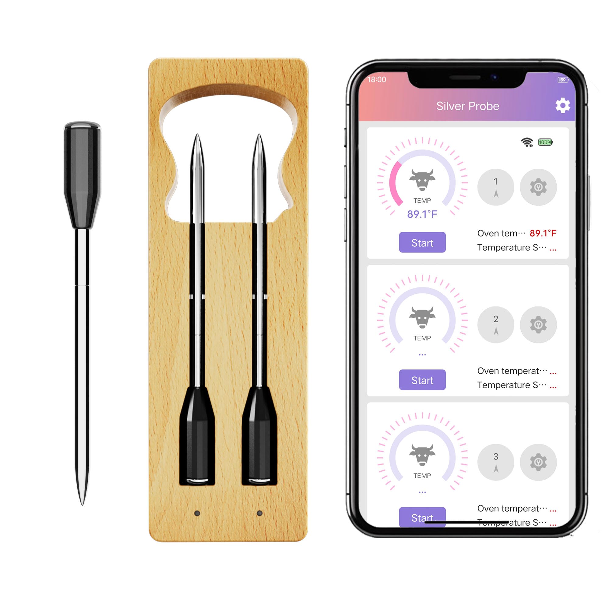 smart wireless meat thermometer with ultra-thin probe  long range cooking thermometer with app for remote monitoring of bbq grill kitchen smoker rotisserie