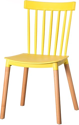 Miniatura 12 de Fabulaxe Silla de comedor de plástico moderna diseño Windsor con patas de madera de haya, color blanco juego de 4 Juego de 4 blanco,Juego de 2