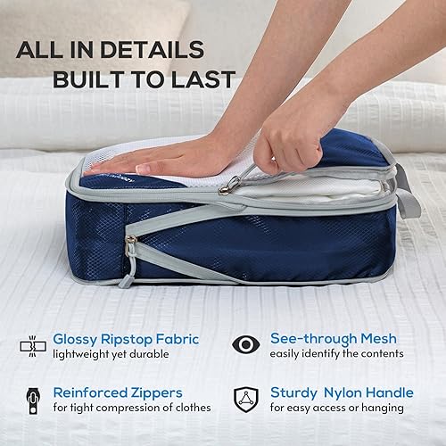 Miniatura 3 de PACKINGCOZY Cubos de embalaje de compresión para viajes, juego de 5 cubos de embalaje esenciales de viaje, organizadores de embalaje compresibles