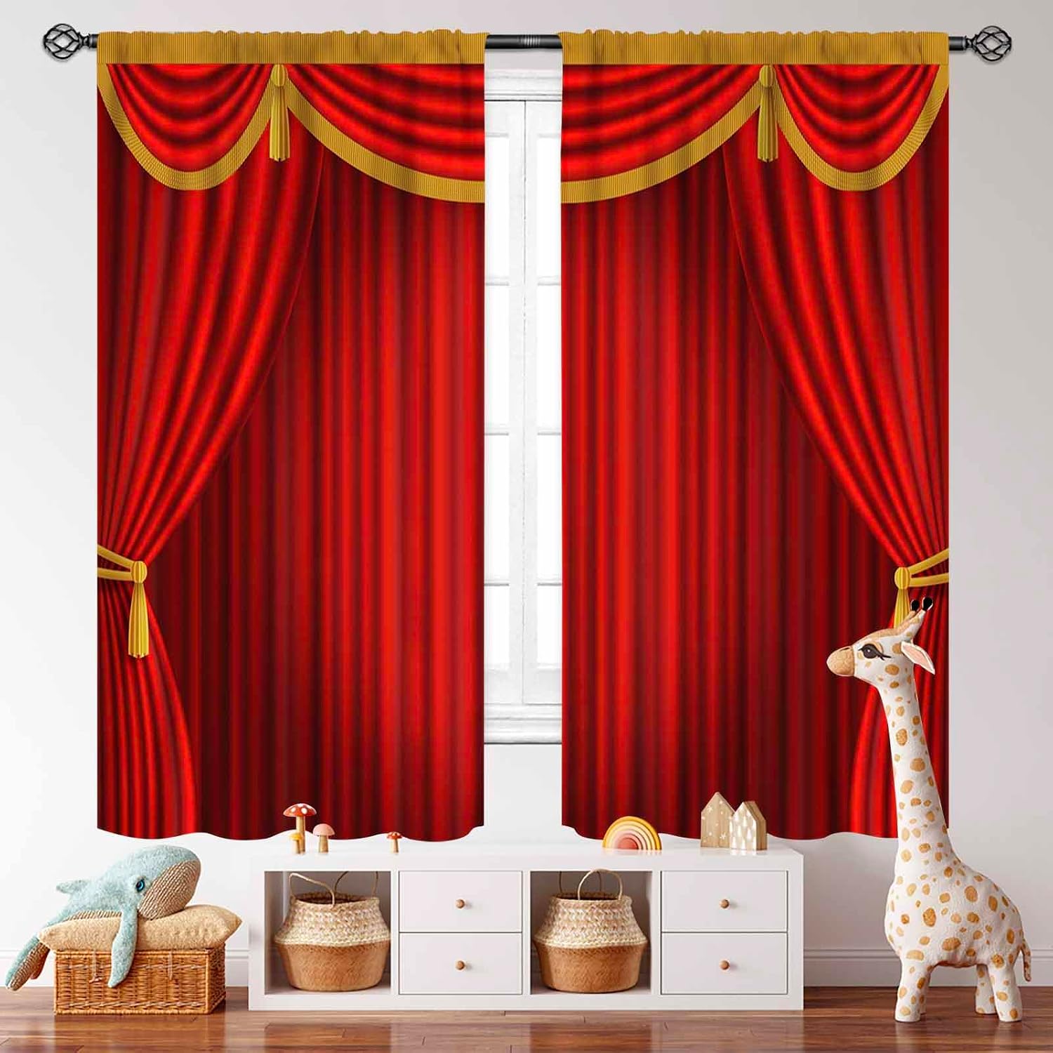 Red Theater Window Curtains,Retro Show Stage Concert Play Movie Home Window Drapery Treatments for Bedroom Living Room Dormitory Kitchen 2 Panels,42X45 Inch image 5
