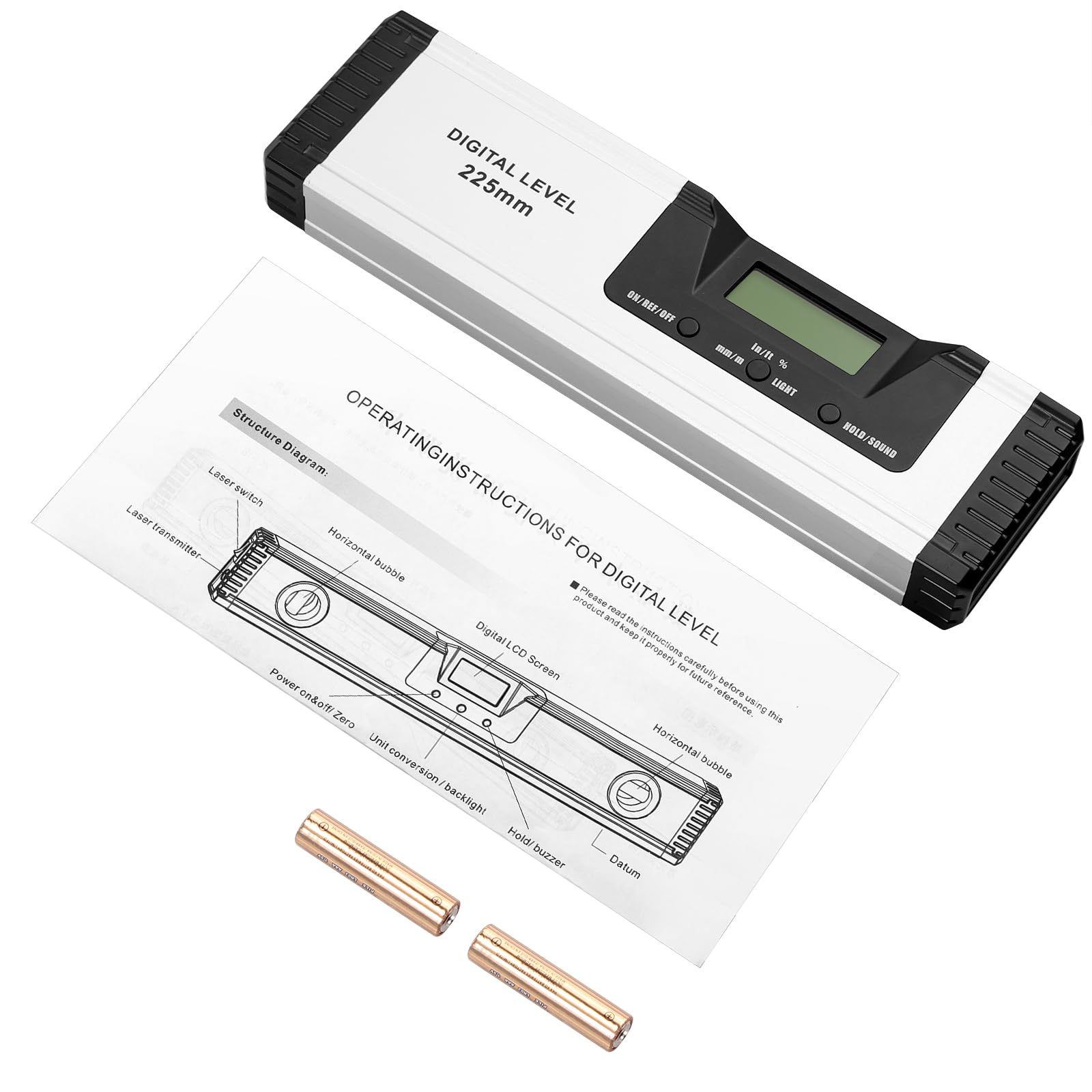 Neoteck Wasserwaage Digitaler LCD Wasserwaage Magnetisch 225mm Aluminium Winkelmesser mit LCD-Display, Audioanzeige, 4 Einstellmodi Neigungsmesser