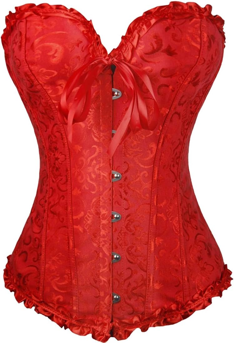 DODOING Women's Lace Up Overbust Corset Plus Size Top Corsets with G-String