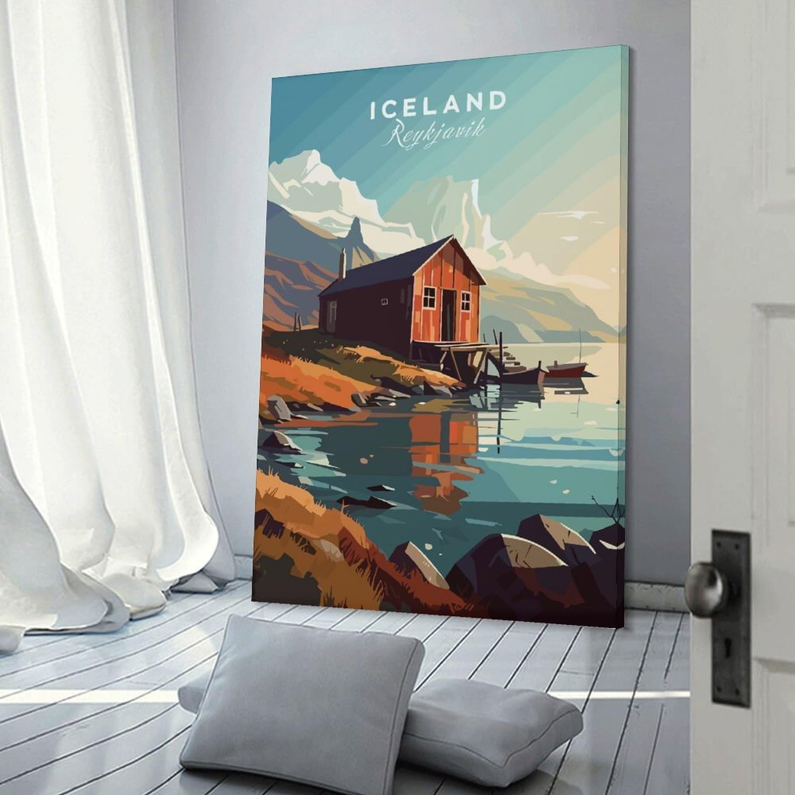 Junmoney Iceland Reykjavik Travel Canvas Wall Picture, 16x24inch(40x60cm), for Wall Displays, Bedrooms Or Room Updates, Wall Decor Suited to Curated Displays