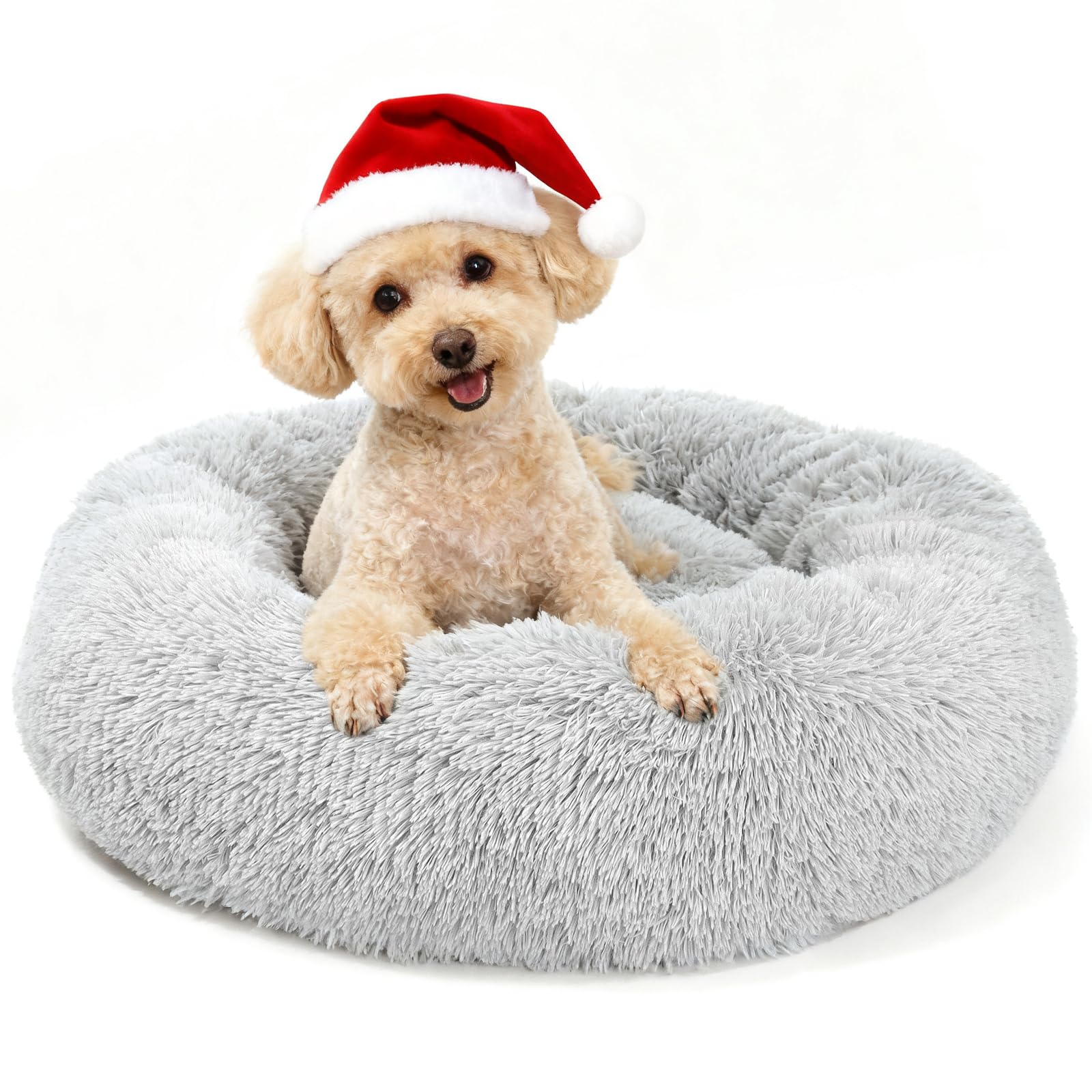 MDDK DY Letto Per Cani - Cuccia Cane Interno Morbida Rotonda, Anti-ansia e soffice Cuccia gatto interno, Base Antiscivolo e Lavabile, cuscino per cani Diametro 60 cm Grigio Chiaro