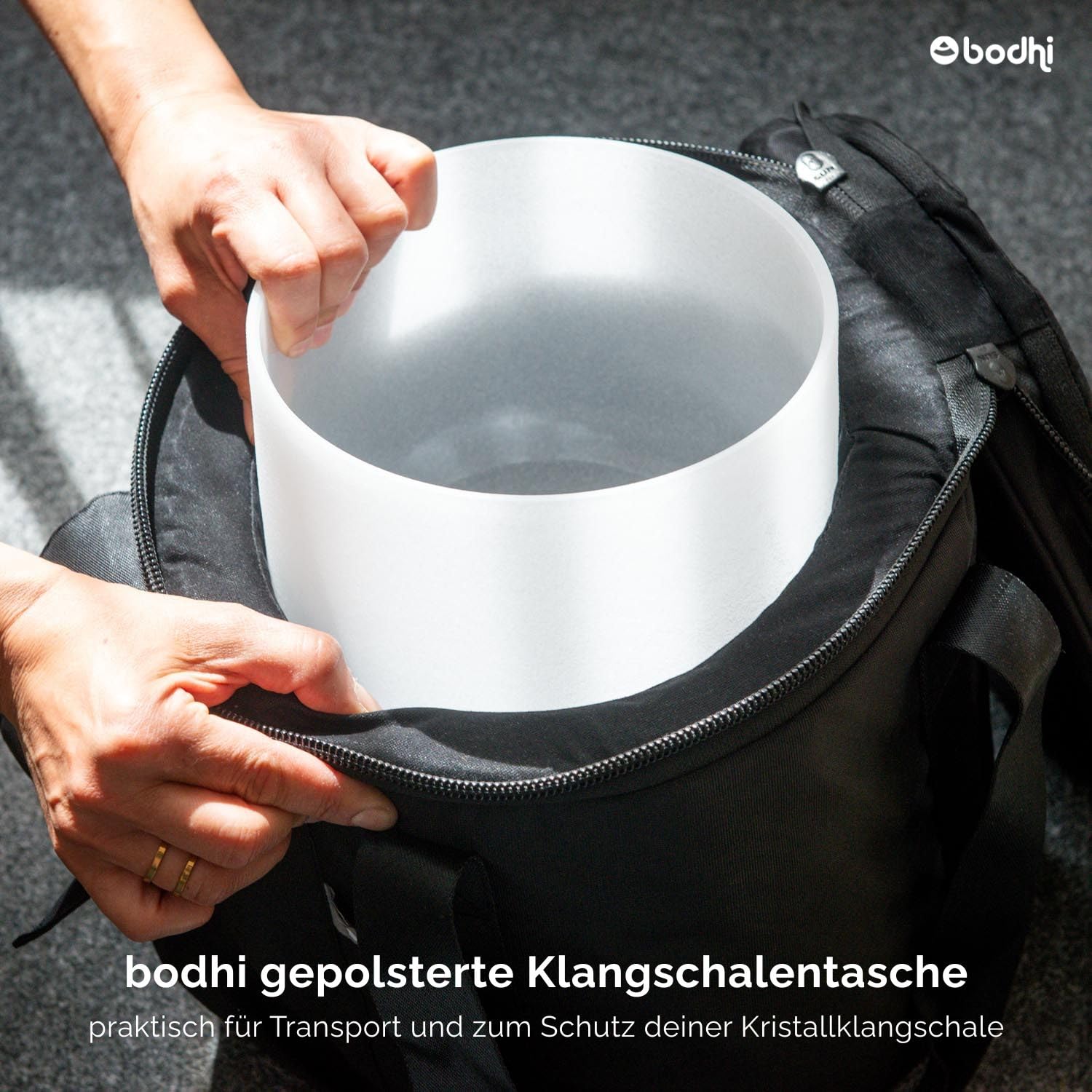 Bodhi Gepolsterte Tasche für Kristallklangschale Ø 30,5 cm | Extra Dicke Tragetasche für Quarzklangschale | Aufbewahrungstasche für Crystal Singing Bowl | Inkl. Außentasche für Schlägel